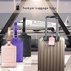 Teskyer Luggage Tags, 3 Pack Premium PU Leather