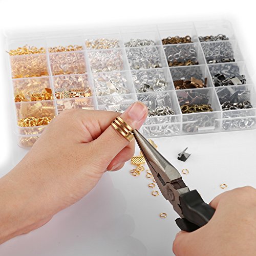 OPount 24 Style 2460 Pcs/Box Jewelry Making Kit 6 Colors with Open Jump Rings, Lobster Clasps, Cord Ends and Ribbon Ends
