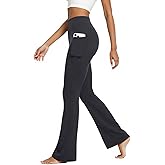 DLOODA Womens Flare Yoga Pants with Pockets High Waist Tummy Control Flared Leggings Bell Bottom Gym Workout Leggings