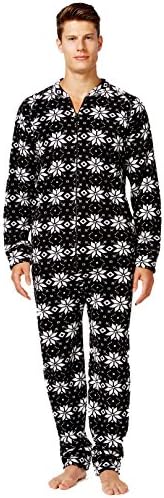 Family Pajamas Men's Holiday Jumpsuit, Black/White, Large