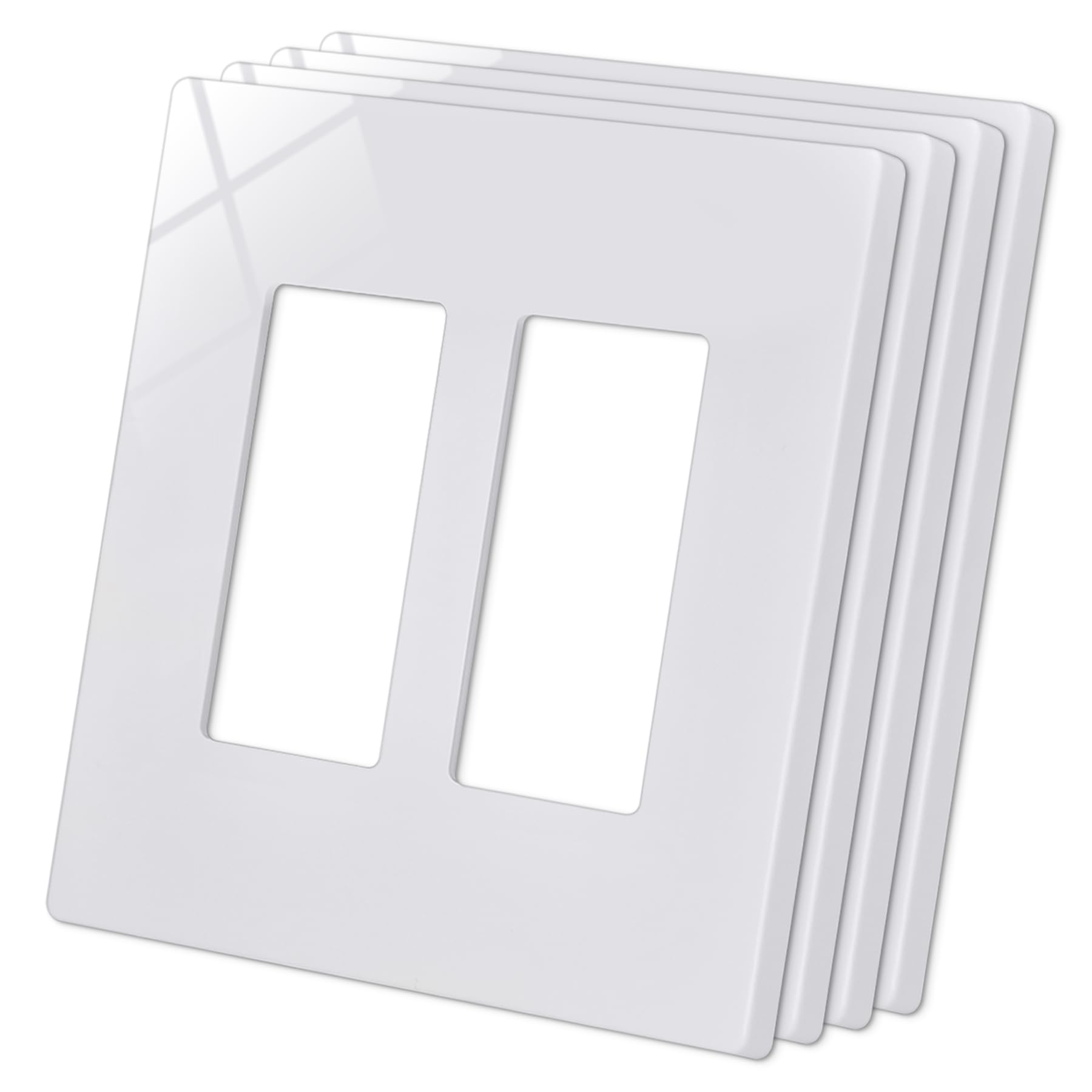 Photo 1 of CML Screwless Wall Plate Cover, 2-Gang Mid-Size 4.88" x 4.94", Midway Double Faceplate Cover for Decorator Receptacle Outlet & Switch, UL Listed, 4 Pack, White