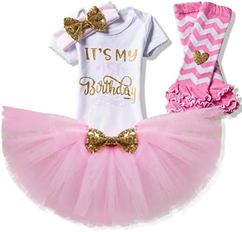 Creative Festive Costume Baby Girl 1st Birthday Dress - Infant Kids Party Tutu Shiny Outfits (Light Pink)