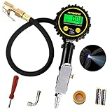 ATsafe Digital Tire Inflator with Pressure Gauge and Back Night LED Light - Heavy Duty Auto Air Inflating Gun with Valve Extender and Core Remover, 200 PSI