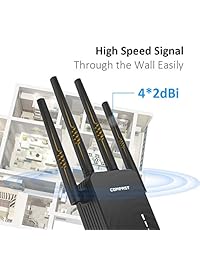 COMFAST 1200Mbps WiFi Range Extender WiFi Booster Dual Band (2.4GHz 300Mbps+5.8GHz 867Mbps) Wireless Repeater Access Point Router with 4 External Antennas, Ethernet Port, WPS, LED (CF-WR754AC)