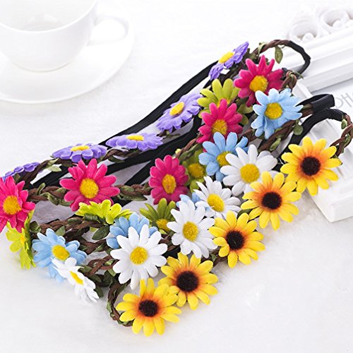 AWAYTR Lady Girl Fashion Bohemian Flower Crown Floral Garland Headbands (B-Mixed Color-9Pcs)
