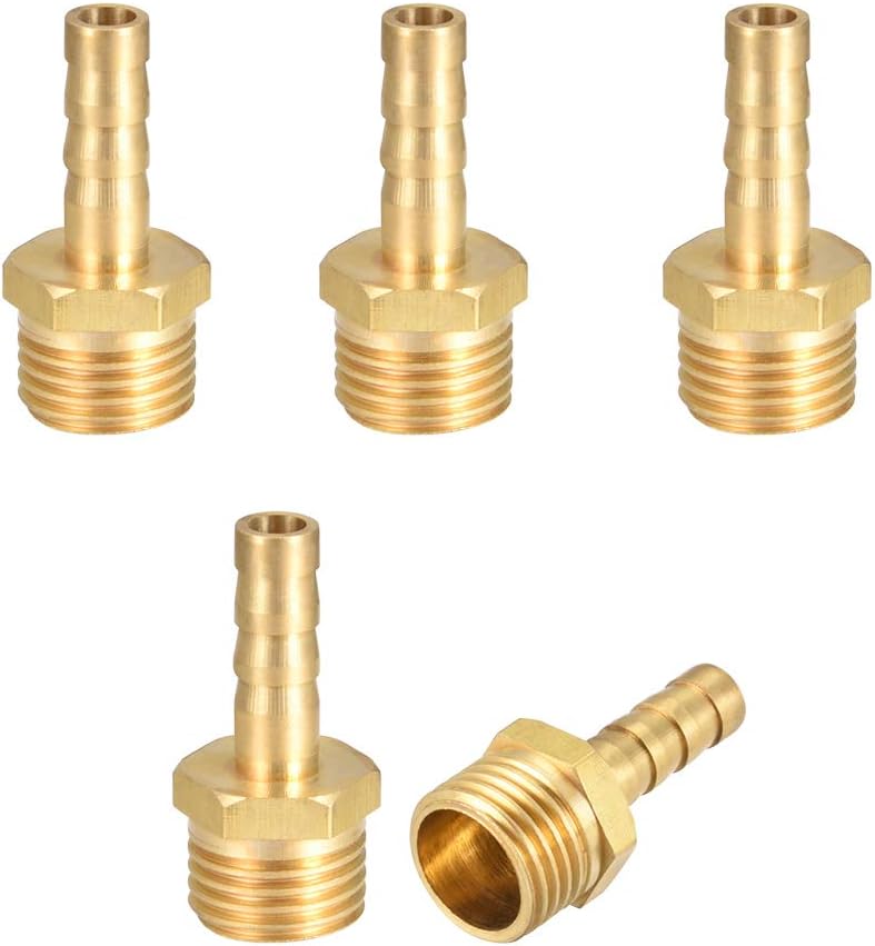 sourcing map Brass Hose Barb Fitting,Connector,6mm Barb x G1/4 Male Pipe Adapter,5pcs, Gold, 6mm x G1/4