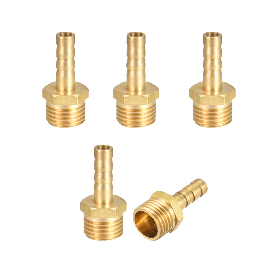 sourcing map Brass Hose Barb Fitting,Connector,6mm Barb x G1/4 Male Pipe Adapter,5pcs