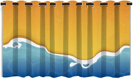 Amazon ファッション カフェカーテン 海と砂のイラストと夏のビーチテクスチャ背景 幅145 丈75cm カフェカーテン オンライン通販