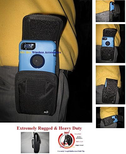 Nite Ize Extended Black Wide Cargo Heavy Duty Rugged XX-large Holster Pouch Swivel 360 Rotating Clip Fits ZTE Blade V8 Pro W/ Hybrid Cover Case On Cellphone