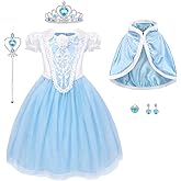 AHLPO Elsa Princess Dress Costume for Girls Halloween Cosplay Cinderella Princess Dress Up Birthday Outfit with Hodded Cape