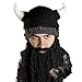 Beard Head Viking Pillager Beard Beanie - Funny Knit Horned Hat w/Fake Beard