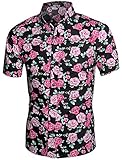 Allegra K Men Point Collar Button Down Floral Print Summer Shirts M Black