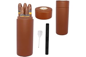 AMANCY Practical Travel 5 Cigar Humidor,Compact Brown Leather Cedar Wood Lined Cigar jar, Portable Cigar Case with Humidifier