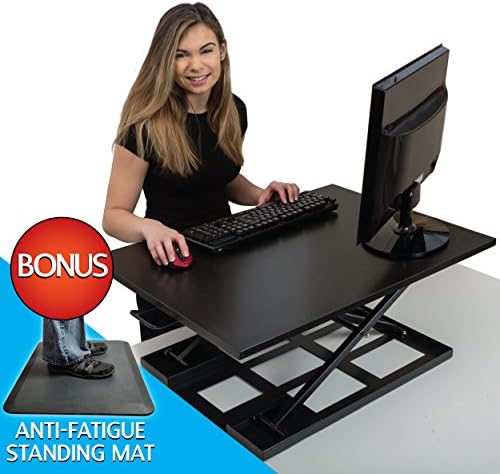 Standing Desk with Anti Fatigue Mat, Height - Adjustable Desk - Standup Workstation - Largest Surface 32 inches Wide, Convert any Desk to Sit Stand up, COMES FULLY ASSEMBLED, Koozam Office