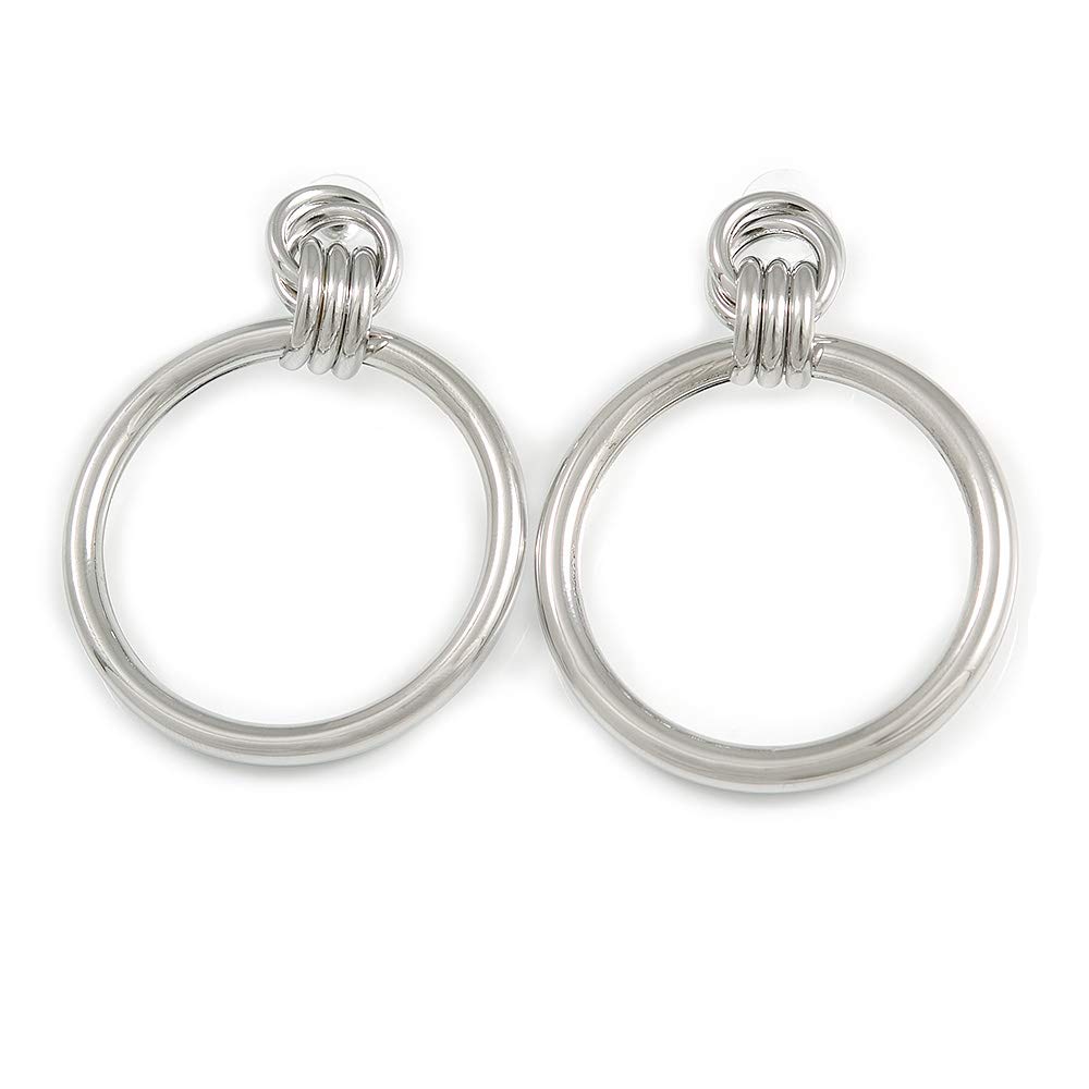 Large Polished Silver Tone Hoop Earrings/ 65mm L