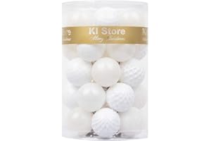 KI Store White Christmas Balls 34pcs 1.57-Inch Small Christmas Tree Decoration Ornaments for Xmas Tree Holiday Wreath Garland Decor Ornaments Hooks included