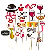 2017 23pcs New Year's Eve Party Photo Booth Props Party Accessories Glass Cap Moustache Lips with Stick, No Diy, Christmas Gifts, Photo Masks / Christmas Party Decoration Favors