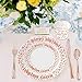 150pcs Rose Gold Premium Plastic Cutlery&Plates Set/Confetti Birthday Tableware Including 25 Dinner Plates, 25 Salad or Dessert Plates & 25 Polished Rose Gold Forks Knives & Spoons & 9oz cups