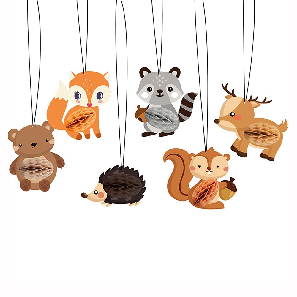 ANCLLO 6pcs Animal Paper Honeycomb Tropical Party Hanging Pendant Ornament for Restaurant Room Party Decoration