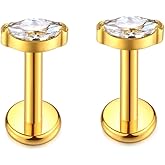 KaseStyle G23 Titanium Threadless Push-in Labret Lip Monroe Tragus Earrings Clear CZ Push Back Stud Helix Piercing Jewerly for Men Women