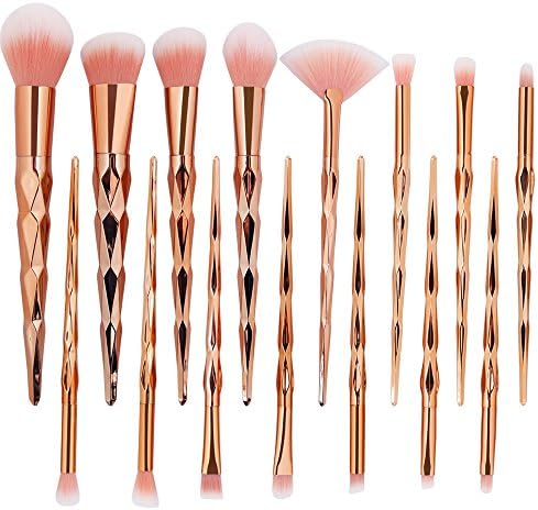 Unicorn Makeup Brushes Set,Simpleulife Makeup Brush Kit 15PCS Diamond Handle Foundation Blush Concealer Contour Fan Brow Eyeshadow Eyeliner Powder Liquid Cream Professional Cosmetics Tools