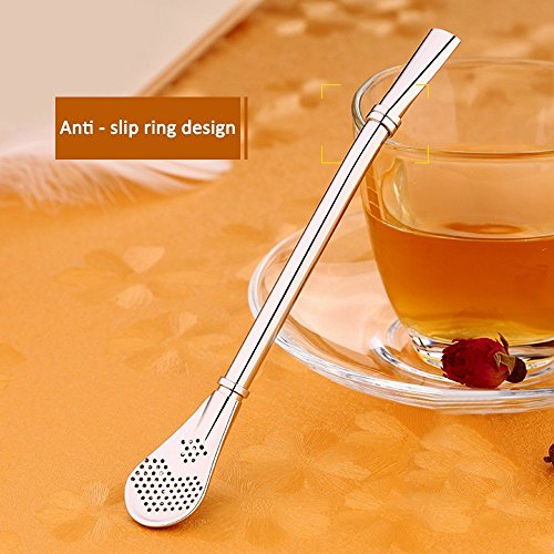 Spoon Straws Tea Filter Colander Reusable Drinking Straws Long Barware Strainer Stirring Steel Spoon Tea Infuse (5pcs)