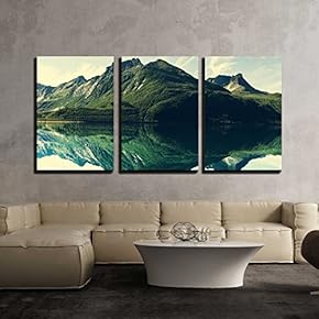 3 Piece Canvas Wall Art - Mountain Lake - Modern Home Art Stretched and Framed Ready to Hang - 16"x24"x3 Panels