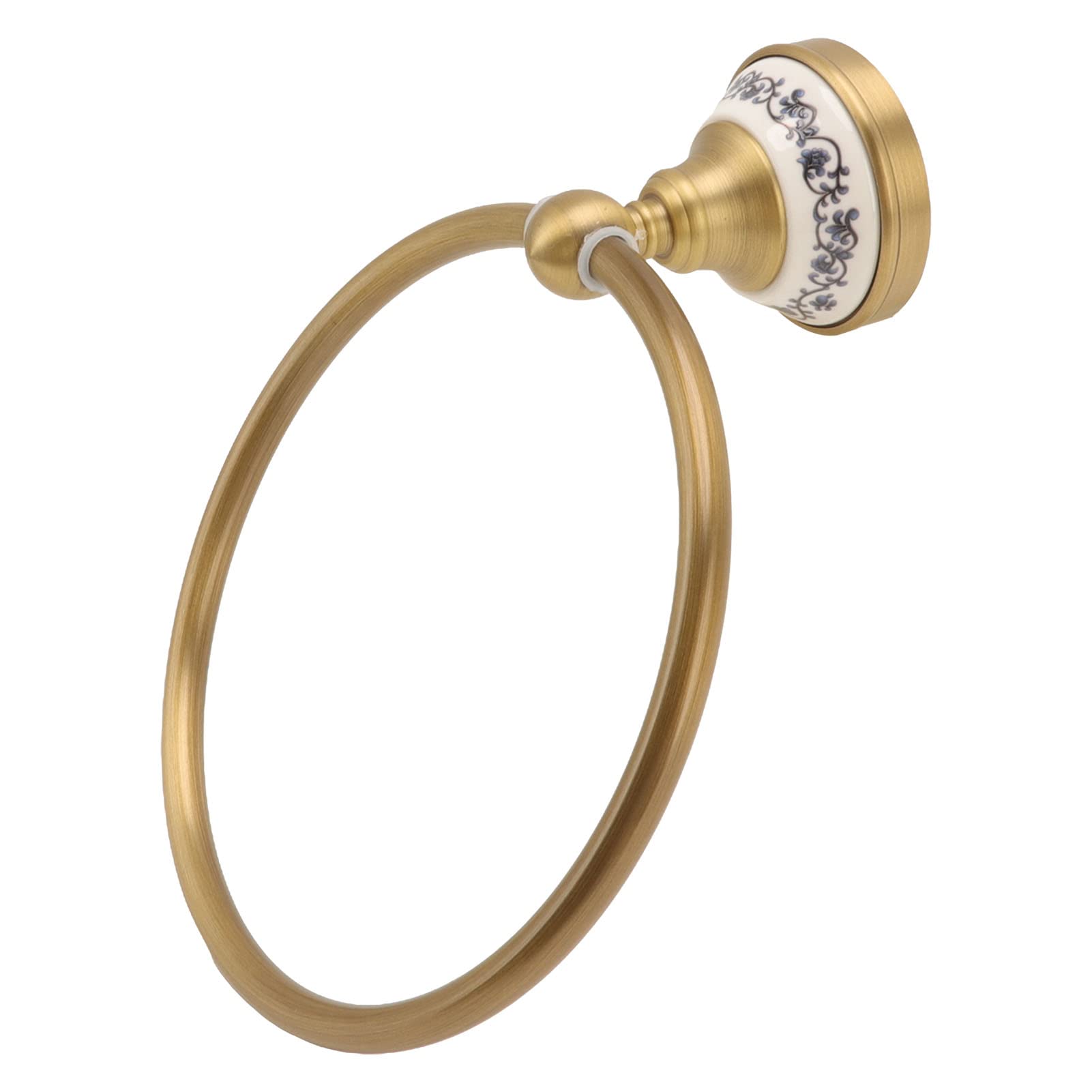 Antique Brass Round Towel Ring 18.5cm, Stainless Steel Wall Mounted Towel Holder with Porcelain Base, Bronze Towel Rack for Bathroom & Kitchen