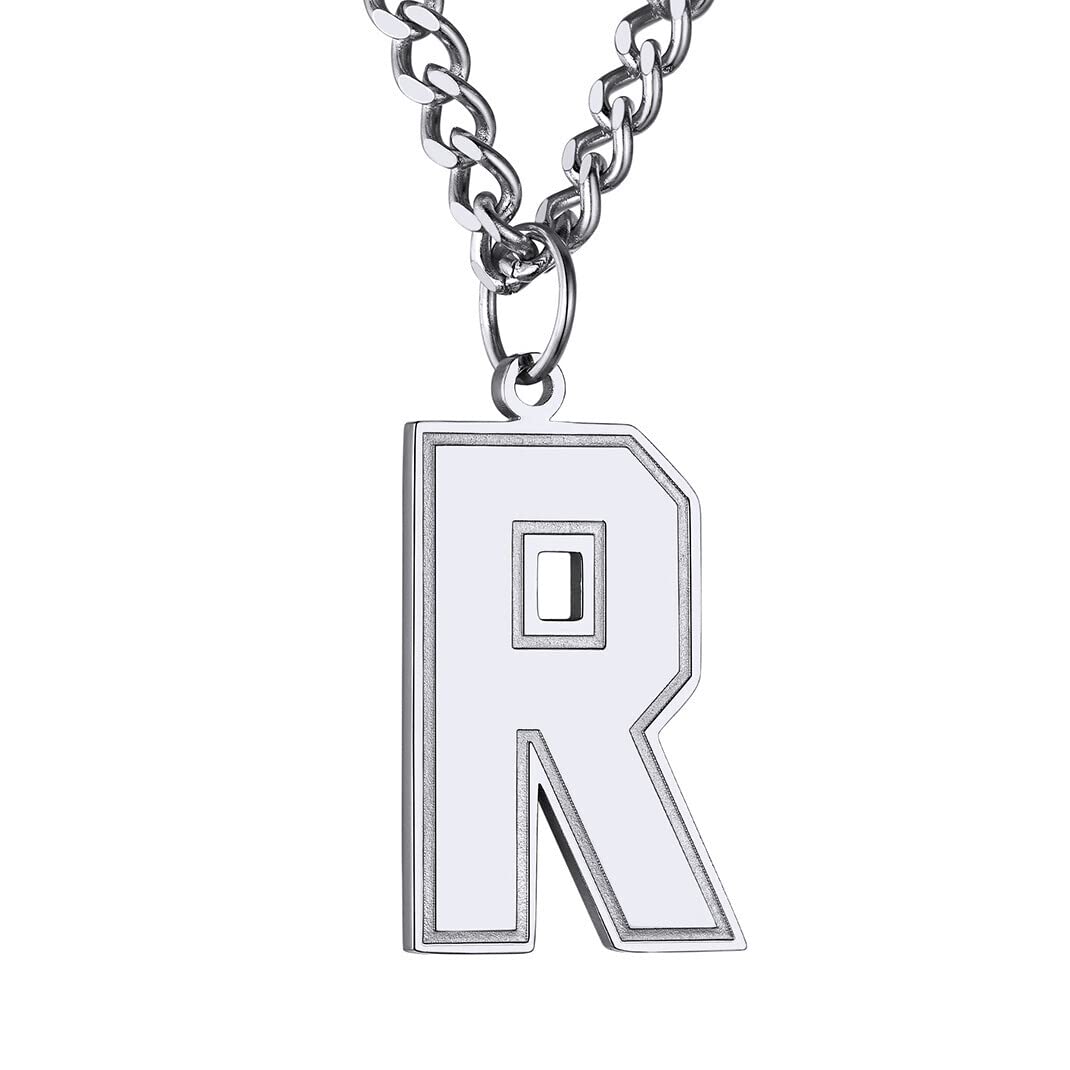GoldChic Jewerly Men's Letter R Pendant Necklace, Steel Hip Hop Alphabet Jewellry For Football Lovers