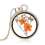 Gmai Orange Color Pressed Flower in Round Shape Glass Globe Necklace