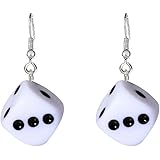 HUJUON Personality 3D Dice Dangle Earrings for Women Punk Resin Black White Cube Dice Drop Earrings Funny Geometric Party Jewelry