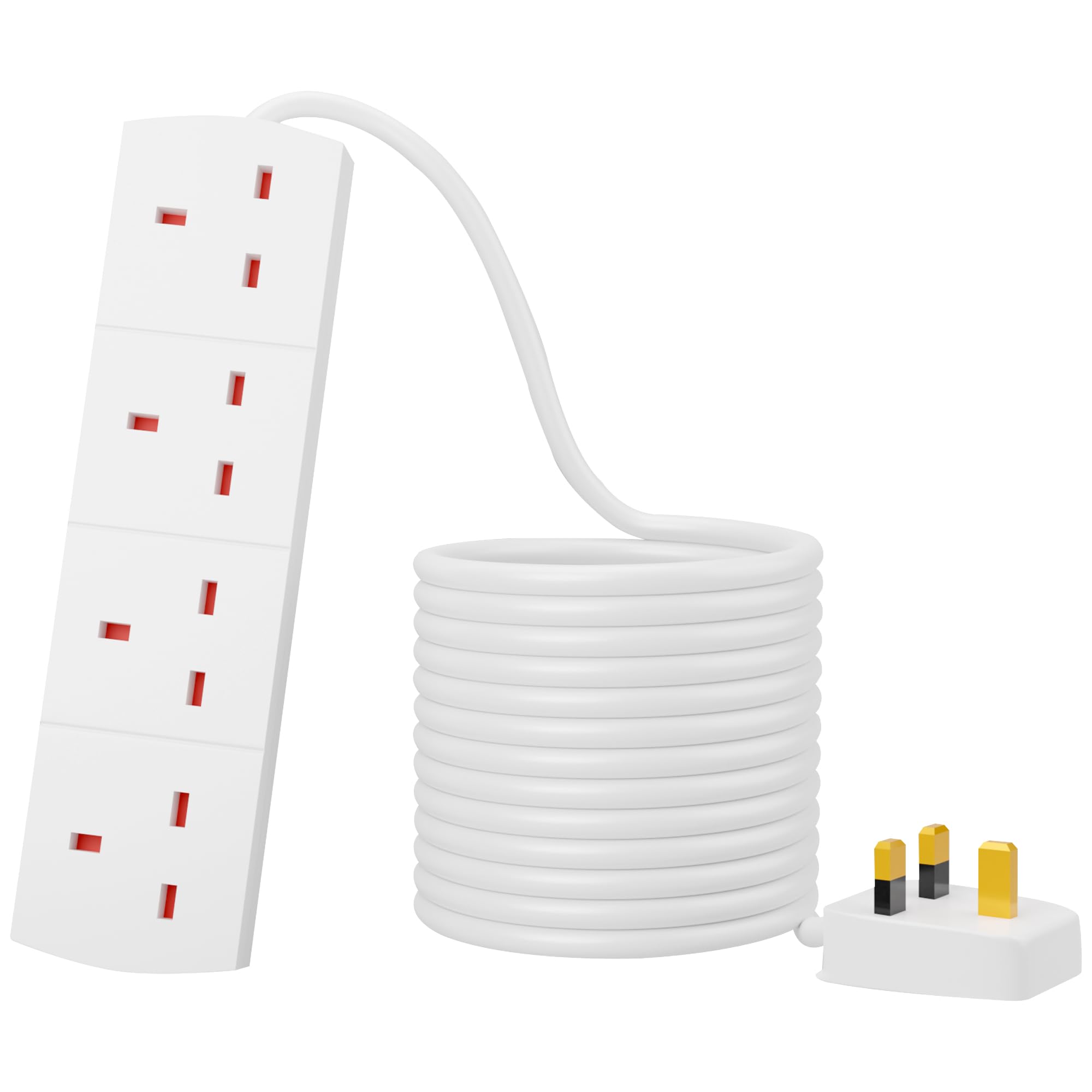 10M Extension Lead – 4 Gang 13A Heavy Duty UK Plug Lead, Certified 3-Pin Power Cable for Multiple Home and Office Appliances, Durable White Power Strip