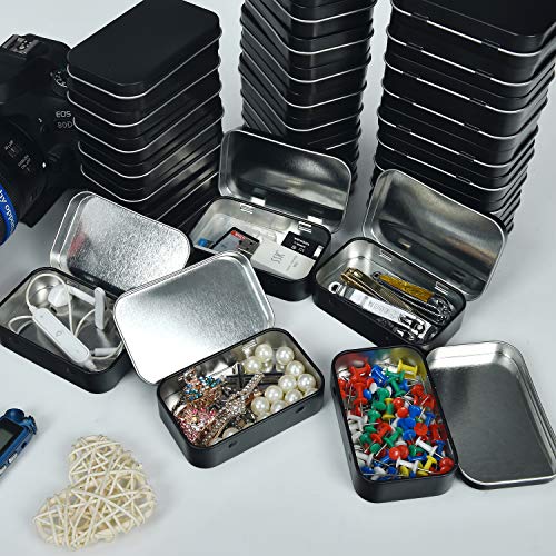 Aybloom Metal Rectangular Empty Hinged Tins - 30 Pack Black Mini Portable Box Containers Small Storage Kit & Home Organizer - Thumbnail 5