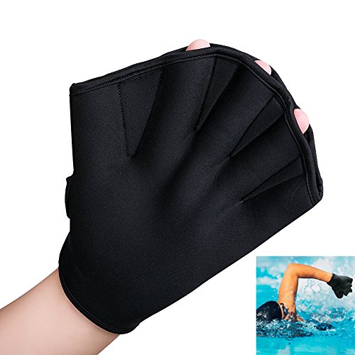 LAFEINA Swim Training Gloves, Webbed Aquatic Swimming Gloves for Men Women Children Aquatic Fitness Water Resistance Training (Black, Large)