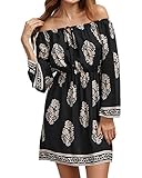 ZANZEA Women's Bohemian Neck Tie Vintage Floral Print Off Shoulder Loose Mini Dress
