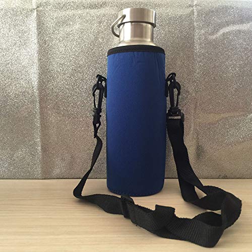 Water Bottle Sleeve, Sacow 1000ML Protable Insulated Neoprene Drink Bottle Cooler Carrier Cover Sleeve Bag Case Pouch Cover Tote Bag Holder with Adjustable Shoulder Strap (Blue)