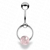 TOOLSSIDE VCH Piercing Jewelry with Rose Quartz Stone Stainless Steel Belly Button Ring Navel Piercing Jewelry Belly Rings for Women 14G Belly Button Piercing