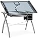 Best Choice Products Modern Adjustable Drafting Table w/Drawers, Glass Top, and Removable Side Trays - Silver