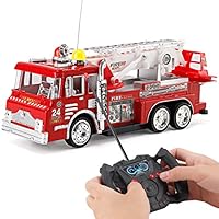 10" R/C Rescue Fire Engine Truck Remote Control Kids Toy with Extending Ladder & Lights