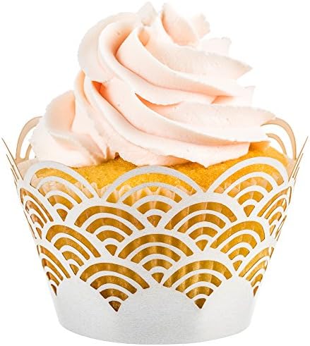 Rainbow Cupcake Wrappers x 100pcs in shimmering ivory white. 22 different wraps to make your wedding or birthday occasion special.