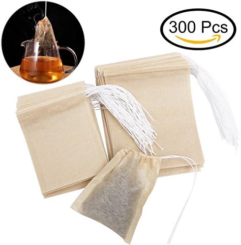 300 Pcs Tea Filter Bags, Disposable Tea Infuser, Pure Wood Material 100% Safe &amp; Natural,1-Cup Capacity Drawstring Empty Tea Bag for Loose Leaf Tea, Set of 300（3.15 x 3.94 inch ）