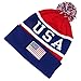 USA American Flag Emroidered Pom Pom Beanie Hat - Navy Red
