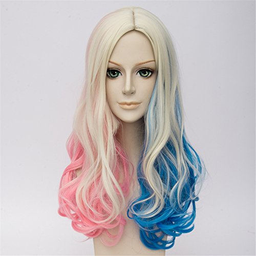 Topcosplay Women's Wig Curly Halloween Costume Cosplay Wig Blonde Mixed Blue Pink Gradient - Image 2