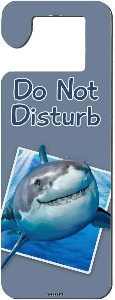 Mr kennys& Lucky 7 Shark Selfie Picture Great White Do Not Disturb Durable Wooden Door Knob Hanger Sign for Home,Hotel,Office, Clinic, Therapy