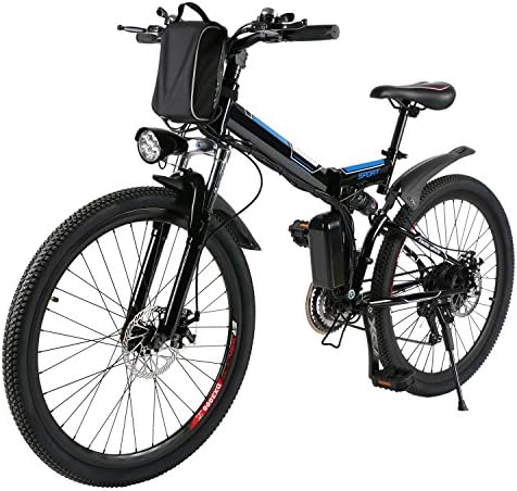 Electric Mountain Bike with 26" Folding E-bike Large Capacity Lithium-Ion Battery (36V 250W), Super Lightweight Magnesium Alloy 6 Spokes Integrated Wheel, and 21-Speed Shimano Gear (UK STOCK)