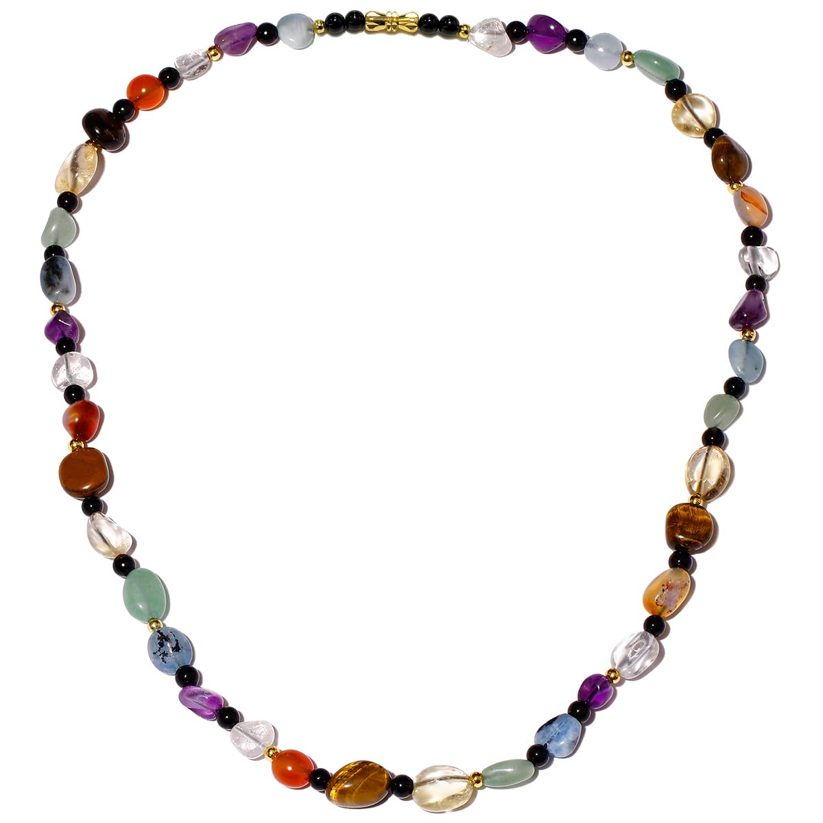 Jewboo Real Reiki 7 Chakra Black Agate Beaded Necklace Irregular Tumbled Chips Colorful Healing Crystals Jewelry Yoga Meditation Balance Gifts Necklaces for Women (18")