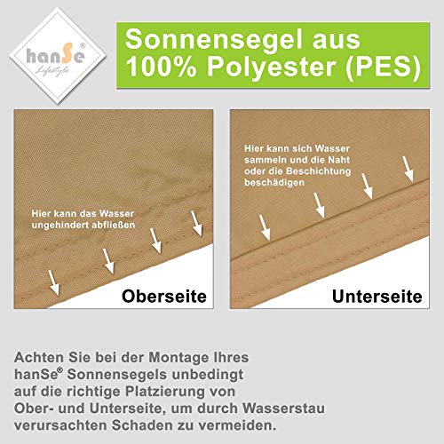 hanSe® Marken Sonnensegel Sonnenschutz Wetterschutz Wetterbeständig 100% Polyester wasserabweisend Rechteck 5x6 m… – Bild 4
