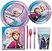 BashBox Disney Frozen Birthday Party Supplies Pack Including Cake & Lunch Plates, Cutlery, Cups, Napkins (8 Guests) Plus BONUS Candles…