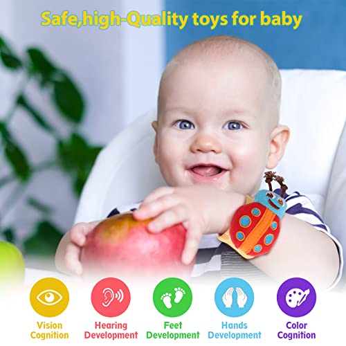 PHREKUDA Sock & Wrist Rattles Toy Set for Babies, Plush Stuffed Rattles