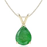 Angara Natural Emerald Solitaire Pendant for Women | Pear Shape Emerald Solitaire Pendant Necklace in 14K Solid Gold/Silver/Platinum With 18" Chain | May Birthday, Gemstone Jewelry Gift